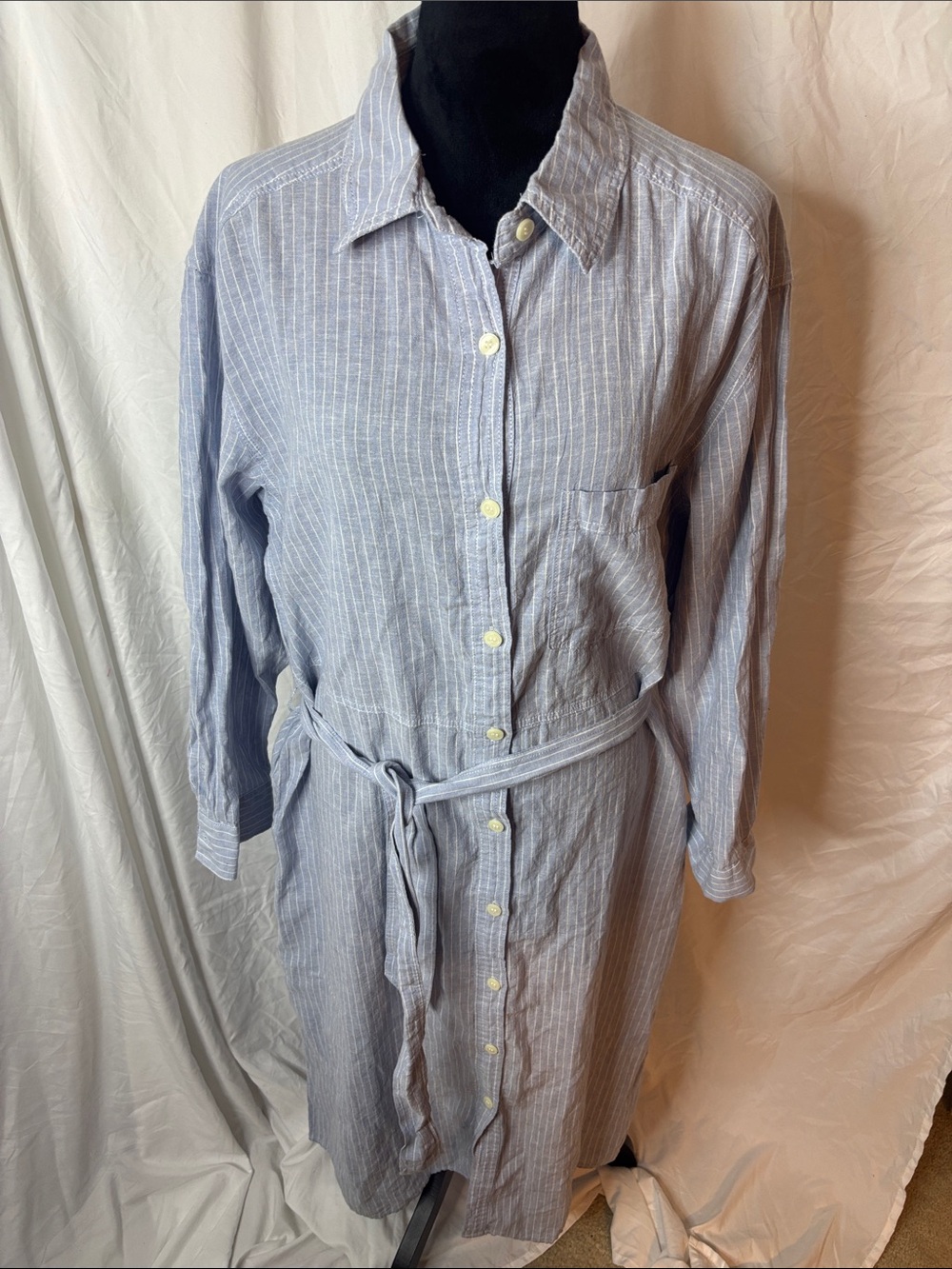 H&M Light Blue and White Striped Shirt Dress